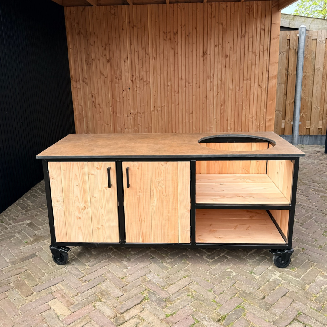 Buitenkeuken Douglas en staal met opbergkast en Koper HPL werkblad - Lengte 180 cm - Afbeelding 1
